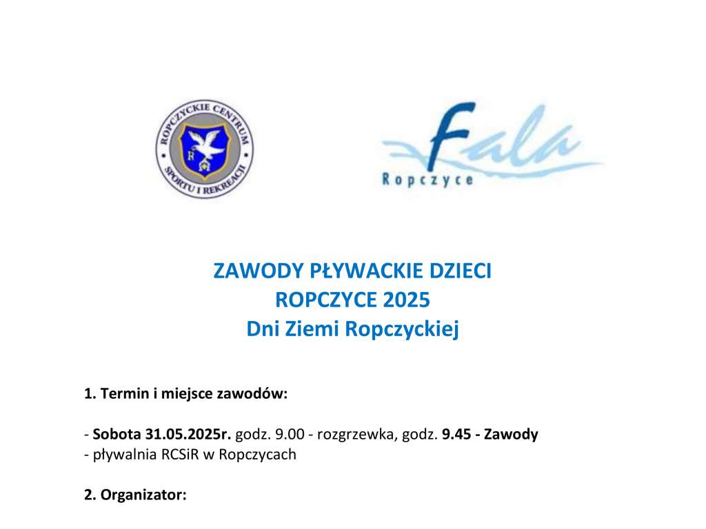 Zawody Pływackie Dzieci z okazji Dni Ziemi Ropczyckiej