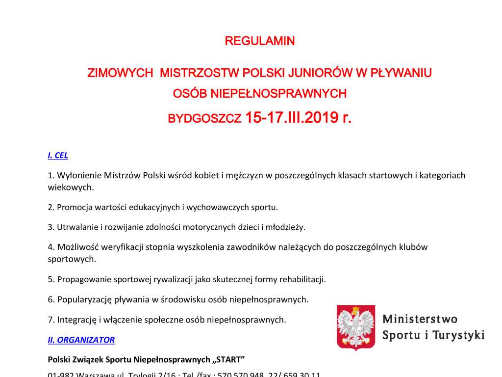 Zimowe Mistrzostwa Polski Juniorów w Pływaniu Osób  Niepełnosprawnych