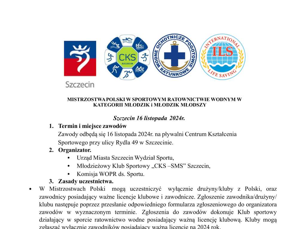 Zimowe Mistrzostwa Polski w sportowym ratownictwie wodnym w kat. Młodzik i Młodzik Młodszy