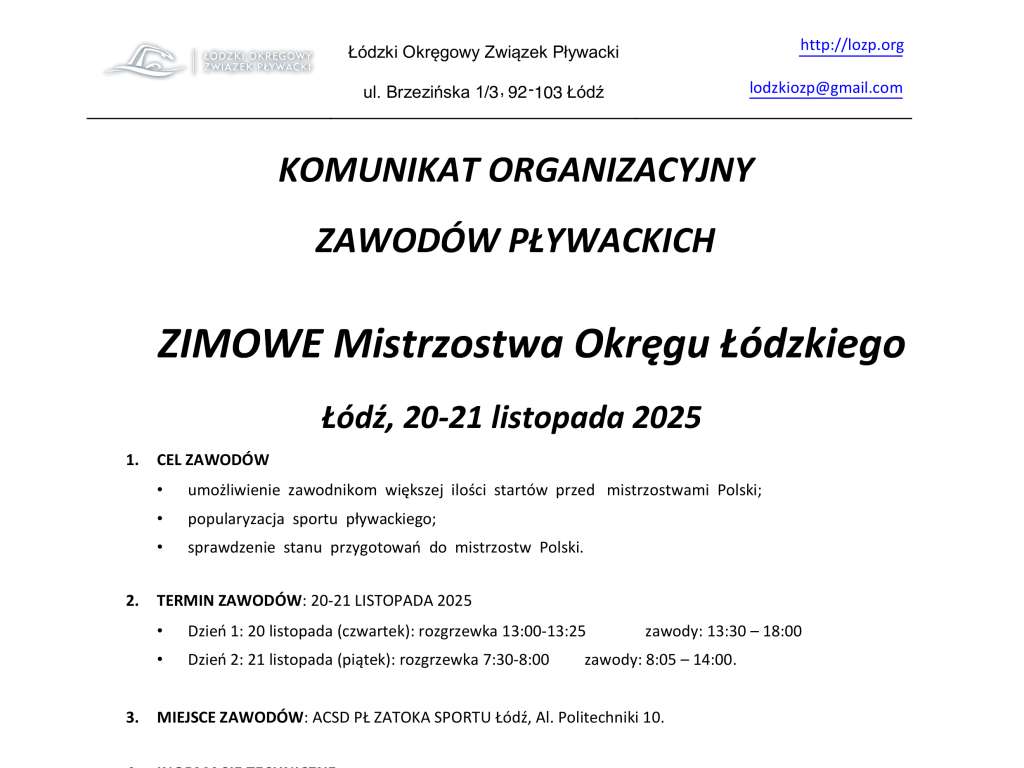 Zimowe Mistrzostwa Województwa Łódzkiego w pływaniu OPEN