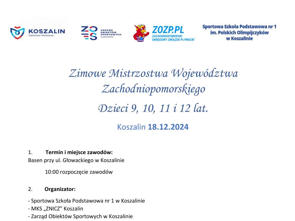 Zimowe Mistrzostwa Województwa Zachodniopomorskiego Dzieci 9, 10, 11 i 12 lat