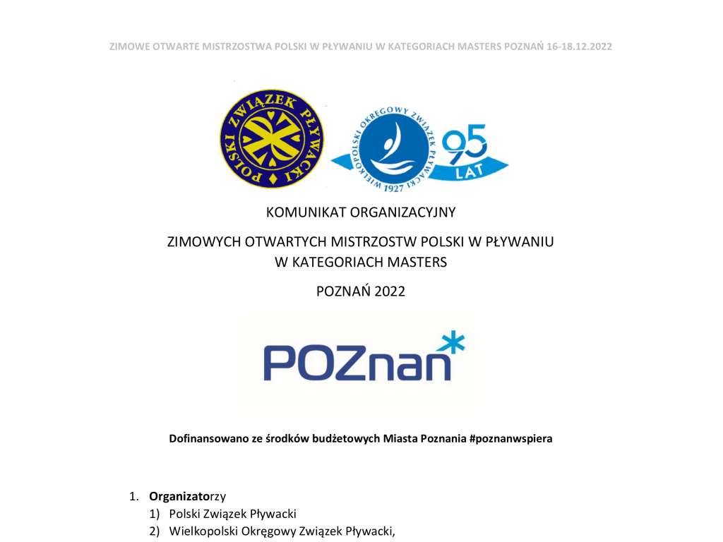 Zimowe Otwarte Mistrzostwa Polski w Pływaniu w kategoriach Masters